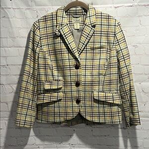 L.L. Bean Women's Wool Blend Plaid Blazer - Yellow,‎ Purple, and blue Size 14P